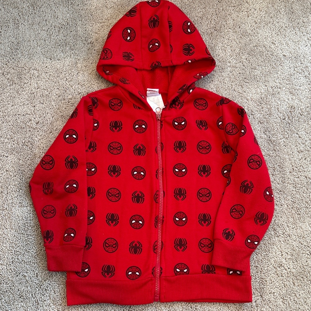 Boys Size 5 Marvel Red Spider-Man Patterned Kids Zip-up Hoodie